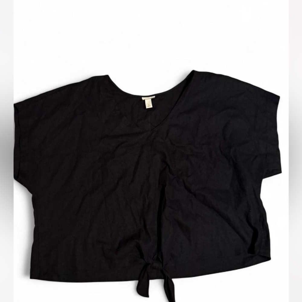 Ava + Viv black tie front Linen Blend Top